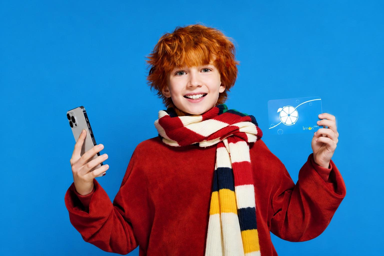 Lycéen avec sa carte Lim’On Blue et son téléphone