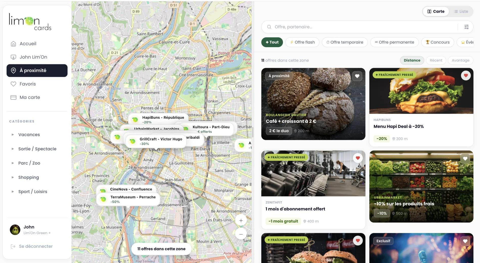 Application Lim’On Cards, offres géolocalisées autour du campus